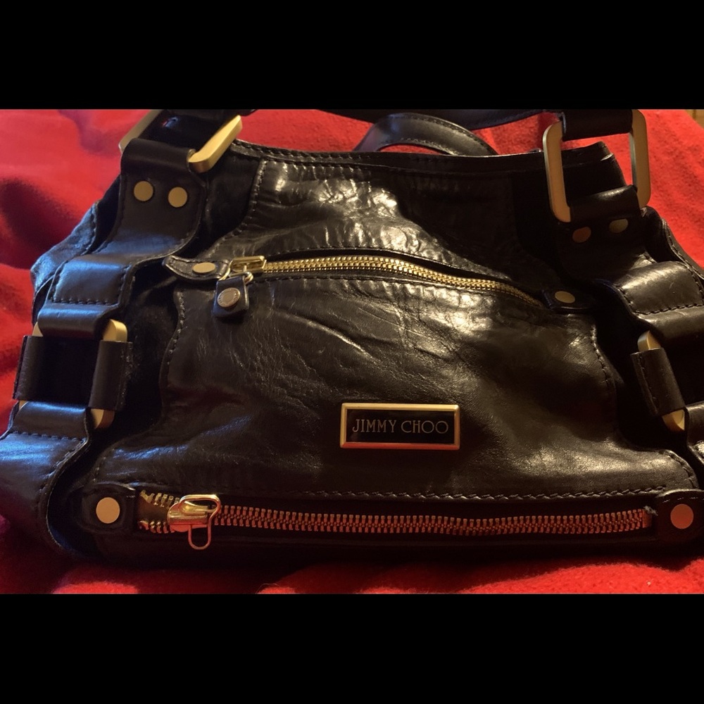 A black leather Jimmy Choo Mahala handbag